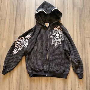 Desigual Black Skull Zip-Up Hoodie with White Graphic